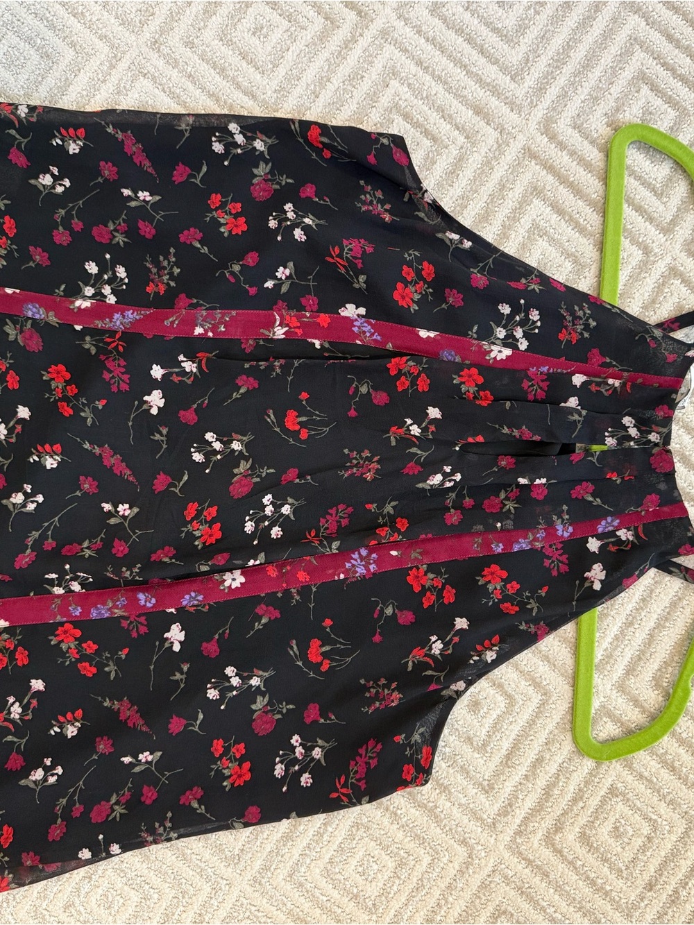 Joie Black Floral Halter Tank with Burgundy Stripe Accents - Picture 4 of 4